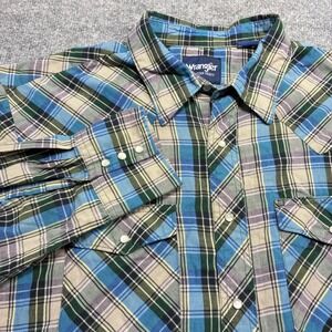 Wrangler‎ Western Pearl Snap Shirt Mens XL Blue Plaid 75204PP